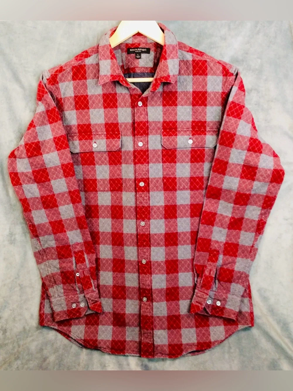 Banana Republic Red and Gray Plaid Button-Down Shirt
